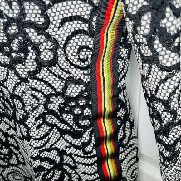 Nicole Miller Floral Lace Overlay Multicolor Side Stripe Midi Dress Black M - Picture 6 of 12